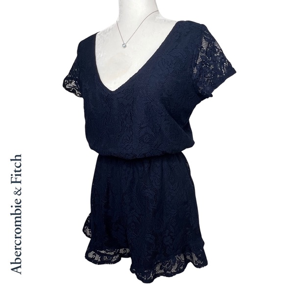 ❌SOLD❌ Abercrombie & Fitch Lace Ruffle Detail Romper, Navy Blue, Medium - Picture 17 of 17